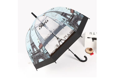 Printing POE Clear Dome Shaped Umbrella Compact Bubble Umbrella With Black Trim