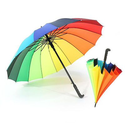 Plastic Handle Auto Open Stick Umbrella With Pongee Fabric And Ribs