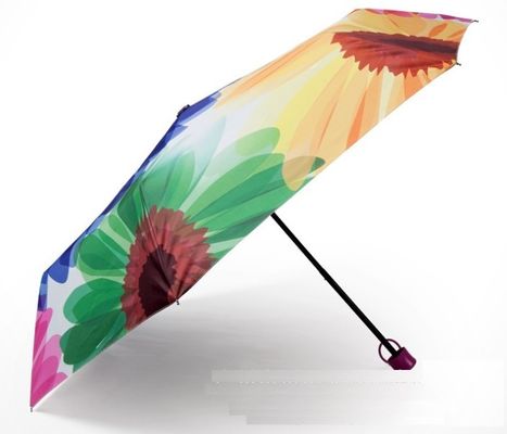 Rubber Handle Pongee 21 Inches Foldable Travel Umbrella With Bag