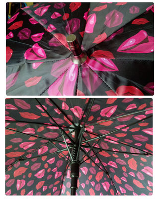 Foldable 8mm Metal Shaft Red Lip Umbrella For Women