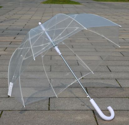Waterproof J Handle 8mm Metal Shaft Transparent Rain Umbrella
