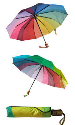 Windproof Rainbow Two Folding Umbrella With 8mm Metal Shaft