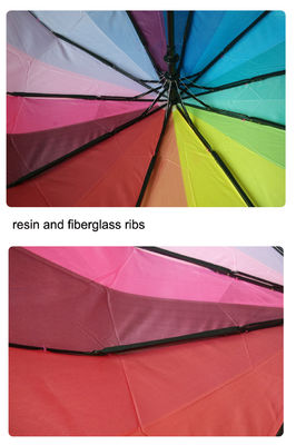 Windproof Rainbow Two Folding Umbrella With 8mm Metal Shaft