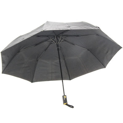 8mm Metal Shaft 3 Folding Umbrella Black Color Windproof Automatic Open Close