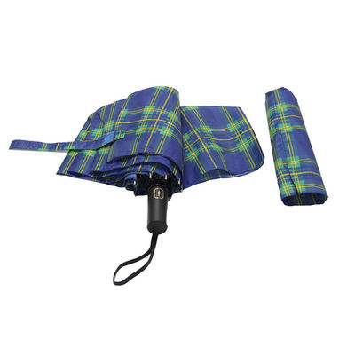Automatic Open Close Green Stripe Grid Umbrella Three Folding Umbrella For Men