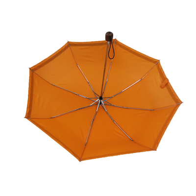 3 Folding Manual Open 21in Windproof Umbrella With Wooden Handle