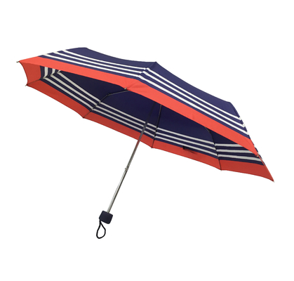 Blue Stripe Zinc Frame Pongee Foldable Umbrella For Ladies