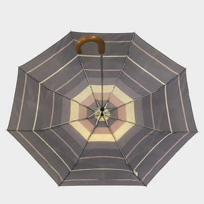 Manual Open Wooden J Handle 190T Polyester Foldable Umbrella