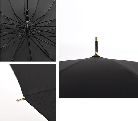 Diameter 112CM Pongee Auto Open Straight Umbrella With Wooden J Handle