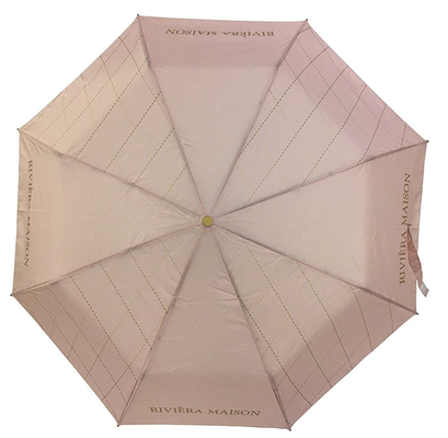 Windproof 3 Folds Pongee Manual Open Umbrella With Custom Printing