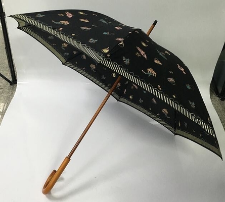 190T Pongee Manual Open Wooden Shaft Umbrella With Full Color Printing