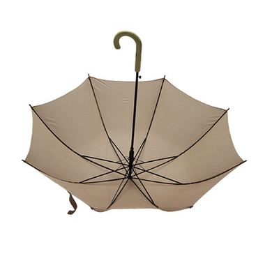 8mm Metal Shaft Wooden J Handle Pongee Umbrella