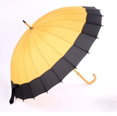 24 Ribs RPET Pongee Automatic Wooden Shaft Umbrella