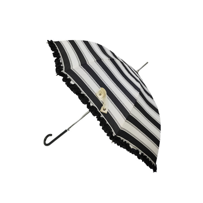 Striped Pongee Fabric Straight Umbrella With Flower Edge