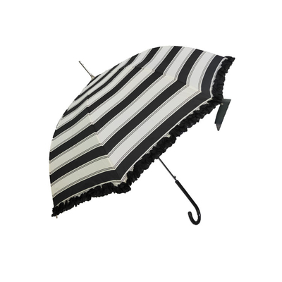 Striped Pongee Fabric Straight Umbrella With Flower Edge