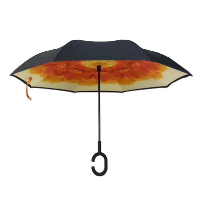 Full Digital Printing Pongee Reverse Inverted Umbrella With C Handle
