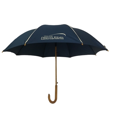 Open Diameter 103cm Pongee Fabric Wooden J Handle Umbrella