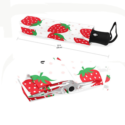 Strawberry Print UV Protection Semi Automatic Windproof Foldable Umbrella For Women