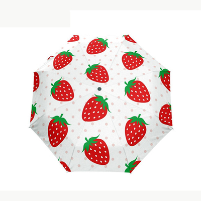 Strawberry Print UV Protection Semi Automatic Windproof Foldable Umbrella For Women