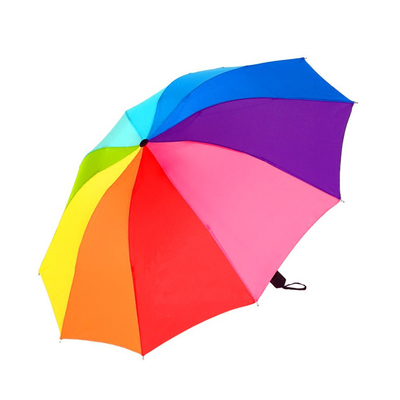 Customized Polyester 190T 3 Folding Rainbow Color Umbrella BSCI