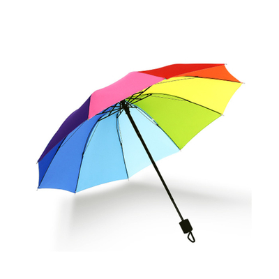 Customized Polyester 190T 3 Folding Rainbow Color Umbrella BSCI