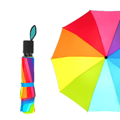 Customized Polyester 190T 3 Folding Rainbow Color Umbrella BSCI