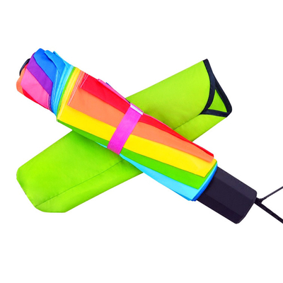 Customized Polyester 190T 3 Folding Rainbow Color Umbrella BSCI