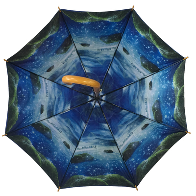 Auto Open Double Layer 190T Pongee Fabric Wooden J Handle Umbrella
