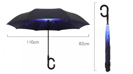 C Handle 190T Reverse Inverted Umbrella Double Layer Inside Out Windproof 49&quot; Arc