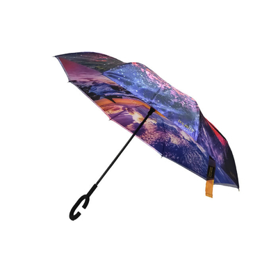 Upside Down Cars C Handle Reverse Inverted Umbrella Double Layer Windproof