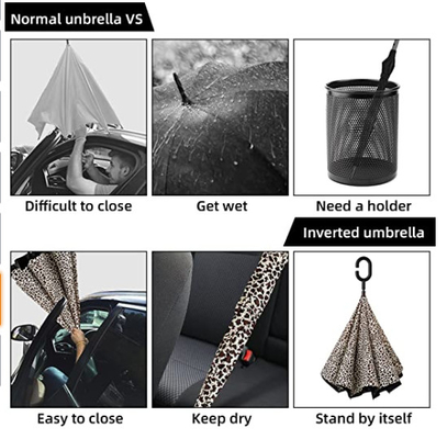 Hands Free Double Layer C Handle Reverse Inverted Umbrella Windproof