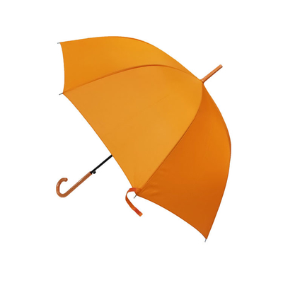 Pongee Fabric Metal Frame Ladies Rain Umbrella Automatic Orange Color