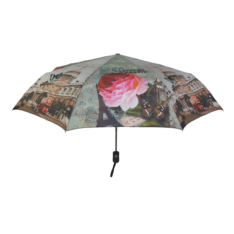 Metal Frame Fiberglass Ribs Foldable Umbrella Full Color Printing