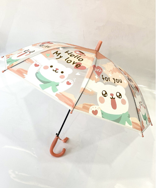 19 "8K Auto POE Transparent Cartoon Pattern Children'S Straight Bone Umbrella With Whistle