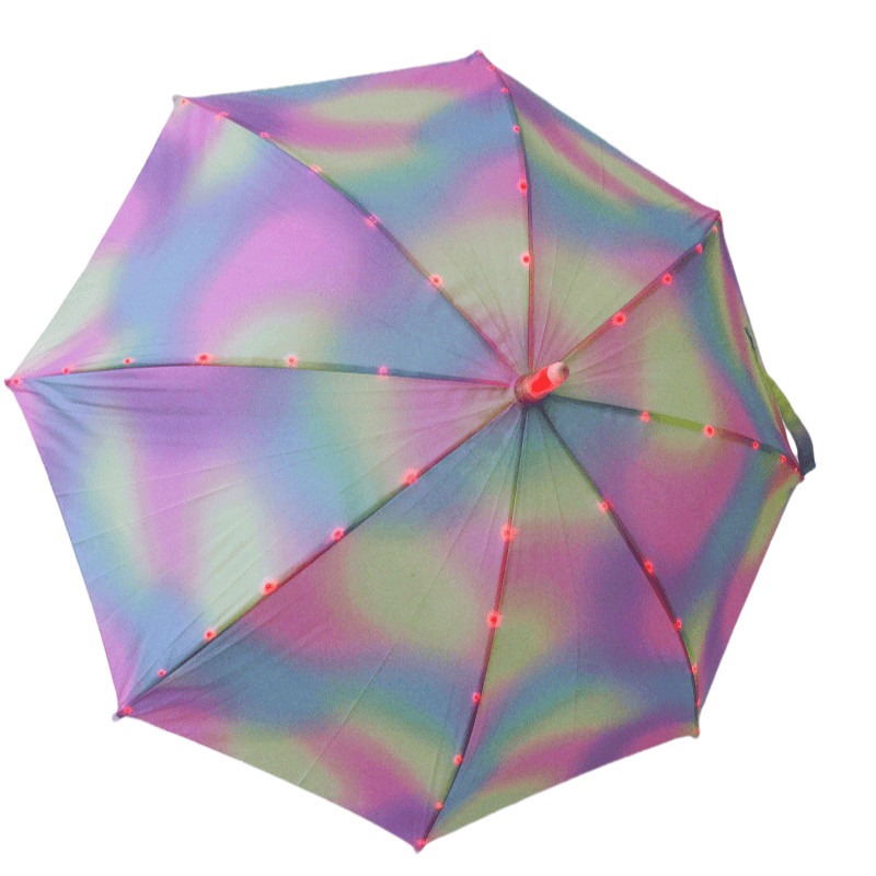 19 Inches Steel Fibreglass Windproof Pongee Colorful LED Safety Flashlight Umbrella