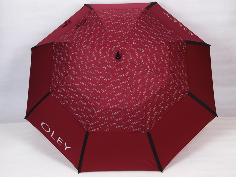 Double Layer Auto Open Golf Umbrella with Black Matt Fiberglass Pole and Rubber Grip