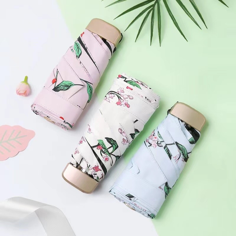 5 Fold 6 Ribs Small Lightweight Easy To Carry Umbrella With Customizable Pongee Cloth