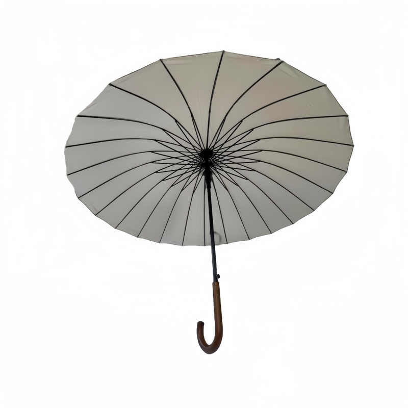 23inches Super Windproof Wooden Handle Umbrella With 190T Pongee Fabric 24 Ribs And 104cm Open Diameter