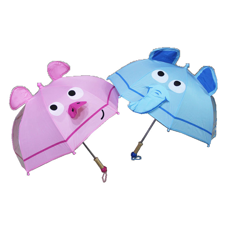 A 15-Inch Cartoon Child'S Umbrella With Animal Ears Has A Transparence Window