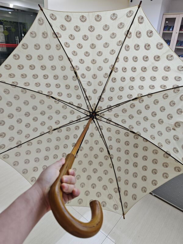 23 Inches Auto Open Stick Umbrella with Cotton Linen and Fiberglass Ribs for Elegant Rain Protection
