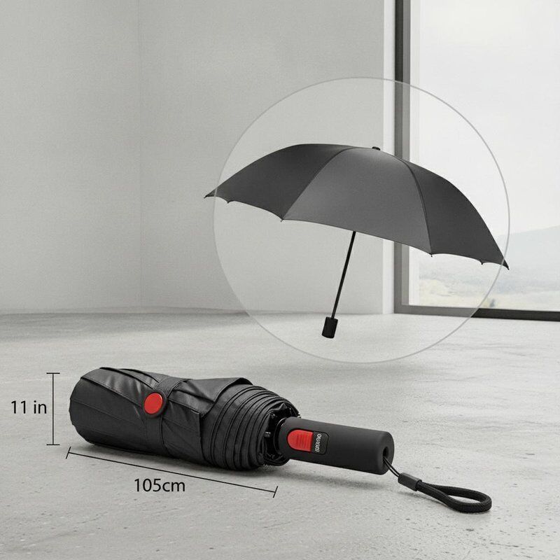 105cm Open Diameter Automatic Travel Umbrella with 11 Inches Folded Length and Rubber Coating Handle
