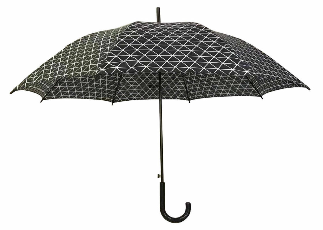 J Hook Auto Open Stick Umbrella Metal Shaft Ribs For Rain Shine Weather