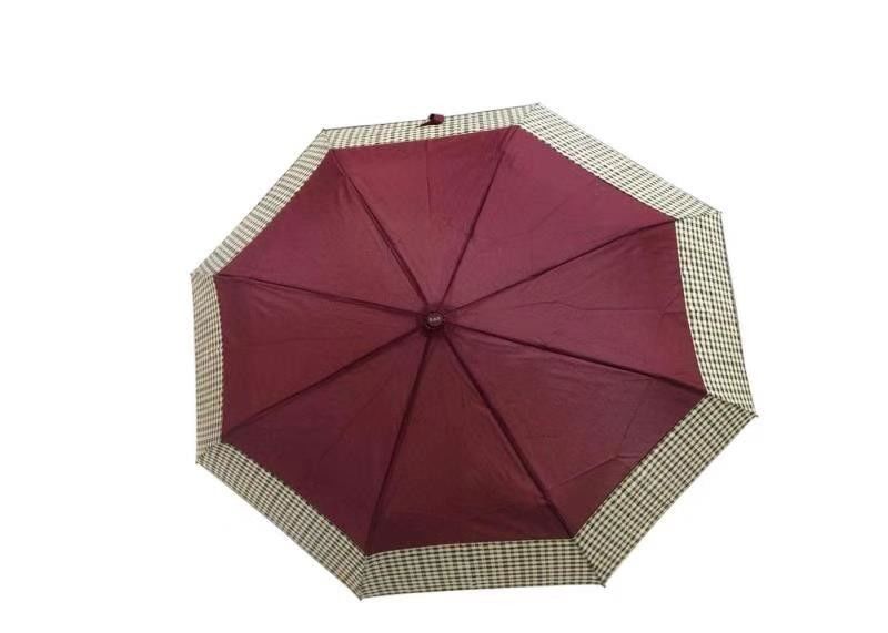 Folding Pongee Fabric Automatic Travel Umbrella Srtong Wind With Check Band
