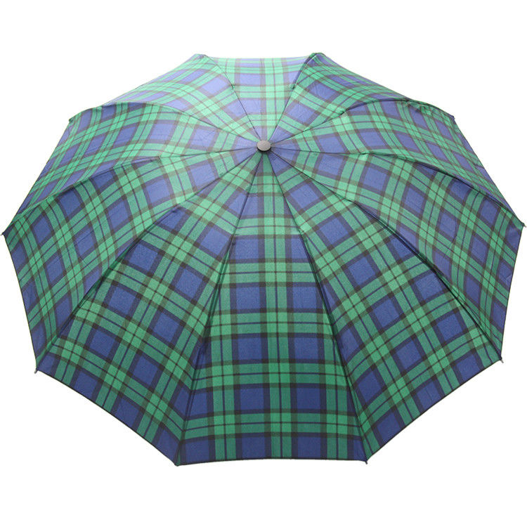 BSCI 8mm Metal Shaft Three Folding Umbrella Green Check Pattern For Men