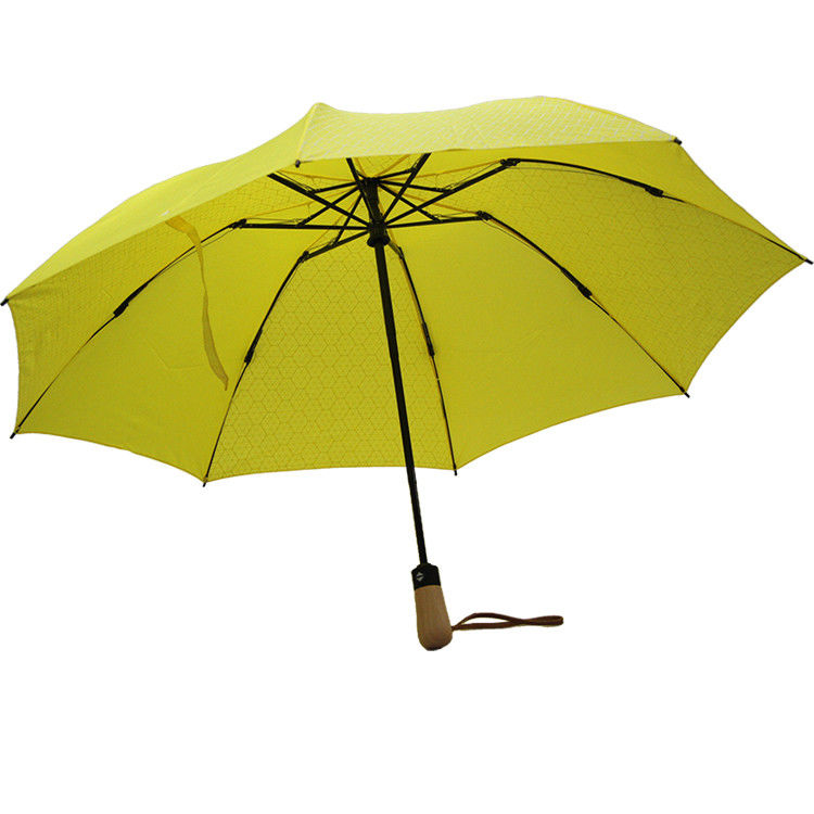 Metal Ribs Three Folding Umbrella Yellow Color Waterproof