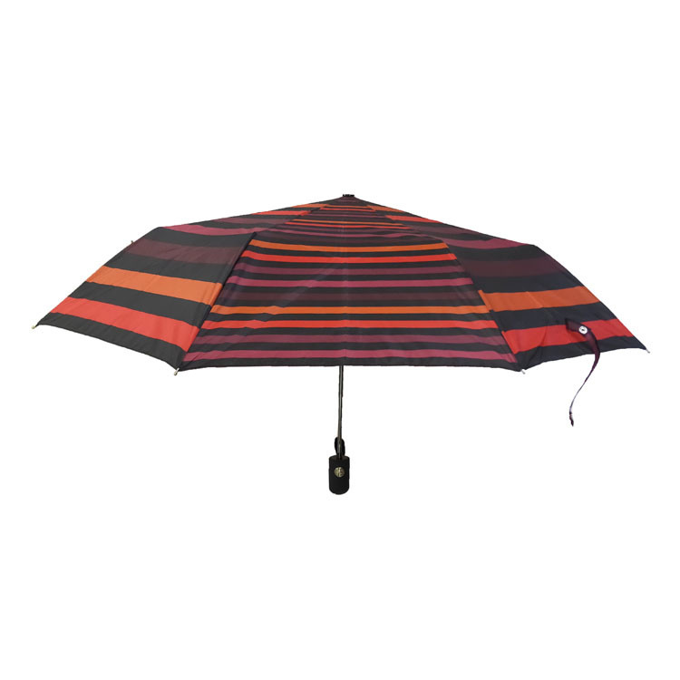 Auto Open Close Folding Pongee Windproof Stripe Umbrella